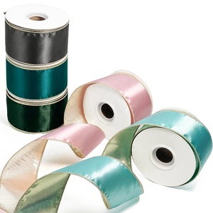 Ruộng băng satin hai mặt màu hồng, mật độ cao, 63mm, 100% polyester, tùy chỉnh hai mặt, viền kim tuyến, dùng cho Giáng sinh - Product Image 5