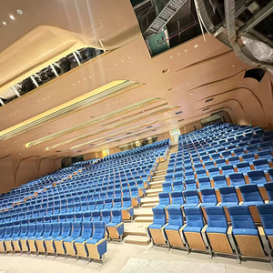 Silla de Auditorio de Diseño Moderno con Estructura Metálica y Tablero de Escritura Plegable, Tapizada en Tela Azul, para Teatro, Oficina, Escuela, Hospital - Product Image 2
