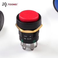 TOOWEI Interruptor de Botón Pulsador Sellado para Panel Frontal de 16mm, 3 Amperios, Momentáneo y de Retención, Doble Polo, IP67