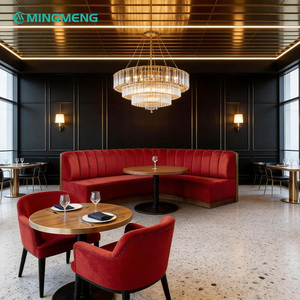 ชุดเฟอร์นิเจอร์ร้านอาหารสมัยใหม่ MINGMENG เบาะผ้าสีแดง โต๊ะไม้ โครงโลหะ ดีไซน์ร่วมสมัยสำหรับการรับประทานอาหาร - Product Image 1