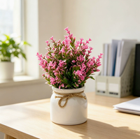 Nouvelles décorations de bureau en bonsaï vert, fleurs artificielles écologiques pour mariage, ornements en pot en corde plastique lavande à 31 mailles