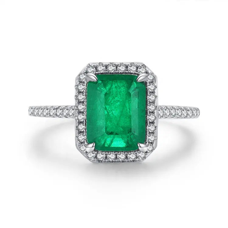 Thời trang đồ trang sức sang trọng Inlay Vuông Đá Tự Nhiên Vòng quà tặng phụ nữ Emerald cưới engagement 925 bạc cubic zirconia Nhẫn