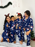 Set Piyama Natal Keluarga Seragam Biru Dongker Custom, Pakaian Tidur Sublimasi AOP, Mendukung 1pc POD Dropshipping, Mockup Gratis, Piyama Natal