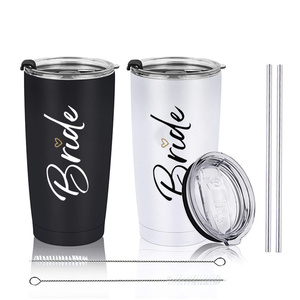 Ensemble de gobelets Laserable pour mariée Coffret cadeau Mr Mrs Couple Bouteille d'eau en acier inoxydable Gobelet isolé pour mariée de mariage - Product Image 1