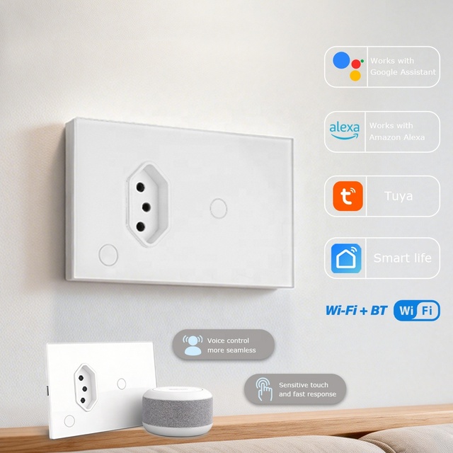 MEZEEN US Standard 10A Wifi Smart Wall Power Socket High Quality Tempered Glass Panel Smart Home 1 Gang 1 Way Switch Brazil Plug