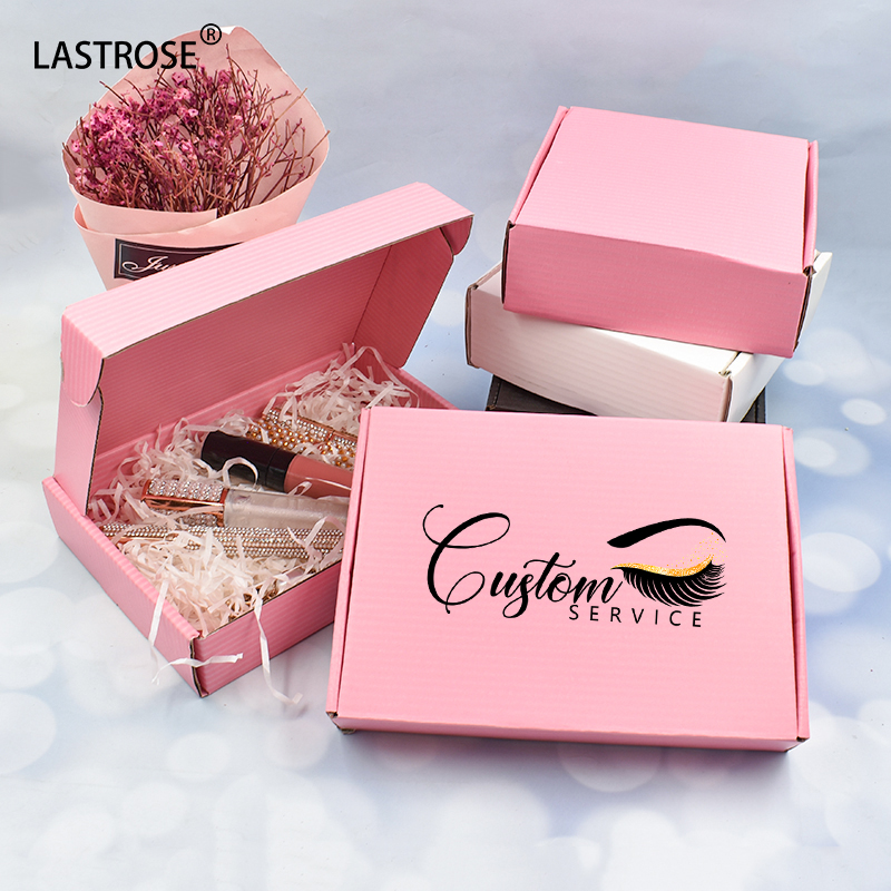 Gran oferta, caja corrugada portátil, embalaje, logotipo OEM, caja de correo Rosa impresa, cajas de envío de cosméticos de Color rosa