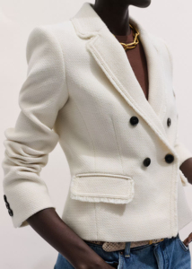 Blazer élégant blanc croisé pour femme en tissu texturé, veste de bureau décontractée avec poches, manteau de costume stylé - Product Image 5
