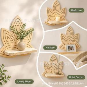 Solid Wood Wall Mounted <b>Shelf</b> Lotus Shape Single Layer Storage <b>Rack</b> For Living Room Bedroom Hallway - Product Image 1