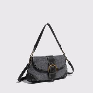 Denim <b>patchwork</b> shoulder <b>bag</b> metal buckle retro casual - Product Image 6