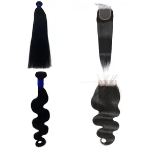 Grade Raw Cuticle Aligned Hair 100g Virgin Human Hair 100% Brazilian Hair Straight 3 Pieces Bundles With 4*4 Lace Closure