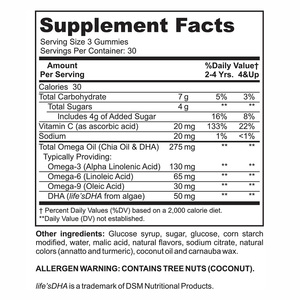Gummies Oméga <span class=keywords><strong>3</strong></span>-6-9+DHA pour Enfants avec <span class=keywords><strong>Huile</strong></span> <span class=keywords><strong>de</strong></span> Chia et Algues pour Enfants <span class=keywords><strong>de</strong></span> 2 ans et plus et Adultes, 90 Comprimés, Végétarien, pour le Soutien du Cerveau et <span class=keywords><strong>de</strong></span> l'Immunité - Product Image 6