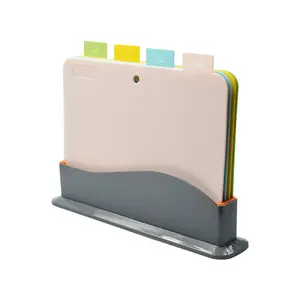 Grosir desain papan bisnis-Talenan Plastik 4 Buah dengan Baki, Set Peralatan Dapur Papan Talenan dengan 4 Buah