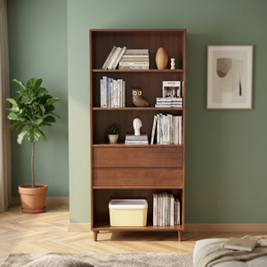 Modern Wood Bookcase 5-Tier With Back Panel <b>Storage</b> <b>Unit</b> For Living Room Home Furniture - Product Image 3