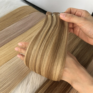 Usine génie Double dessiné Remy Extensions <span class=keywords><strong>de</strong></span> cheveux blond faits saillants cuticule aligné cheveux humains génie trame - Product Image 2