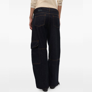 <span class=keywords><strong>Jeans</strong></span> a gamba larga a vita bassa da donna personalizzati di fabbrica con toppa scozzese pesante e ampia tasca laterale decorata pantaloni retrò dimagranti - Product Image 6