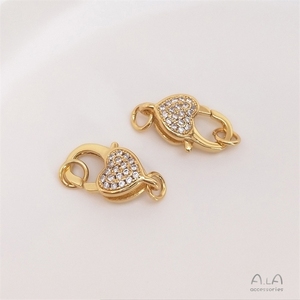 Fermoir à homard en forme de cœur micro-incrusté de zircon avec rétention de couleur, plaqué or 18 carats, connecteur, bracelet DIY - Product Image 2