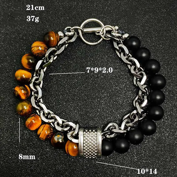 Tiger Eye Stone Black Frosted Bracelet Fashion Stainless Steel Men Hand Chain
