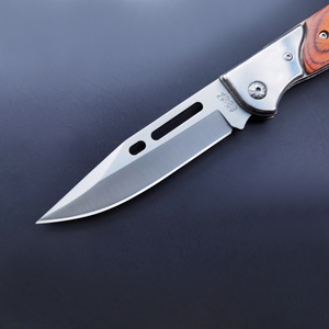 Couteau de poche pliable personnalisable de qualité OEM pour le camping, lame en acier inoxydable 3CR13 ultra-affûtée, manche en ABS couleur bois - Product Image 2