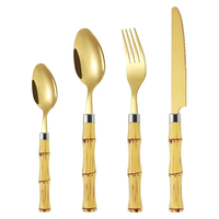Ensemble de couverts en acier inoxydable argenté et doré, style bambou tropical, vaisselle moderne pour jardin, fête, mariage, usage domestique