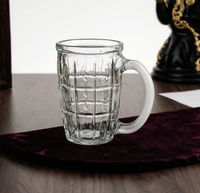 Offre Spéciale : Chope à Bière en Verre Gaufré à Motif Quadrillé avec Poignée, Verre Épais Transparent pour Bière, Jus, Eau et Boissons Glacées
