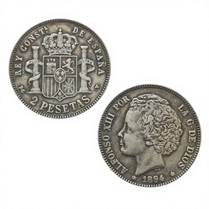 Pièces commémoratives de style antique de 2 pesetas espagnoles de 1894 - Alfonso <span class=keywords><strong>XIII</strong></span> (2e portrait), cadeaux, décoration intérieure - Product Image 2