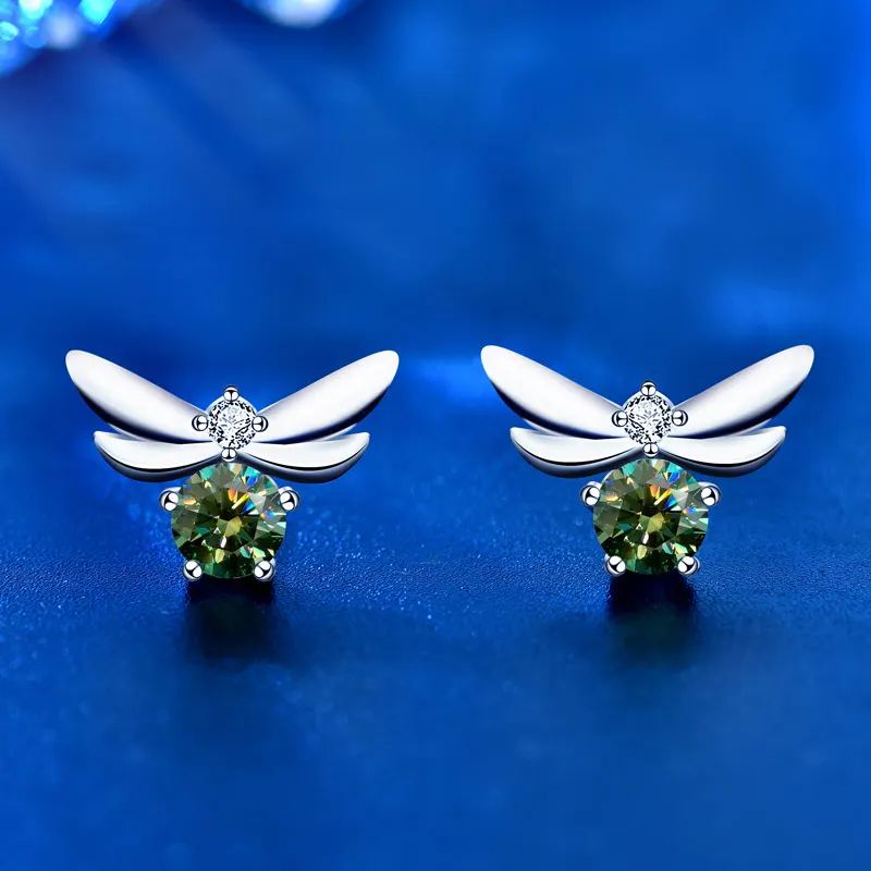 New Design Fashion 925 Sterling Silver White Green 50 Point Mossianite Butterfly Shape Stud Earrings For Girls