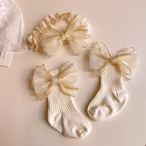 Fascia per capelli e calzini per neonata Set accessori per la fotografia per neonati principessa