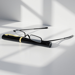 <strong>Mini</strong> Pen Holder <strong>Reading</strong> <strong>Glasses</strong> Black Rectangle Transparent Lenses Lightweight Portable High-definition Presbyopic for Men Women - Product Image 1