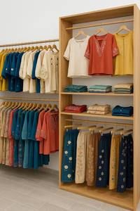 Chemisier respirant écologique à manches régulières et col rabattu à rayures 100% coton pour femmes - Product Image 2