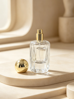Flacon de parfum vide élégant et personnalisé en verre transparent côtelé carré de 30 ml avec pulvérisateur à pompe, sérigraphie, pour présentation et remplissage de parfums
