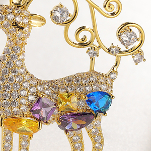 <span class=keywords><strong>Broche</strong></span> en cuivre et Zircon magnifique, pour femmes, excellente qualité, bijoux en or, mouton, cerf, coloré - Product Image 4