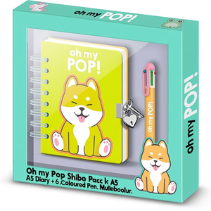 Oh My Pop Shiba-Pack of <b>A5</b> <b>Diary</b> + 6-Coloured Pen, Multicolour - Product Image 2