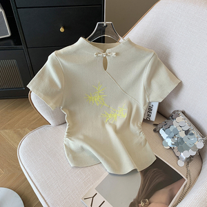 Maglietta Estiva da Donna Casual alla Moda con Ricamo, Slim Fit, Manica Corta, Pullover Lavorato a Maglia - Product Image 5
