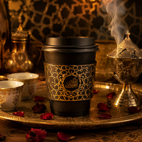 Manchon de tasse à café noir personnalisé avec estampage à chaud doré, luxe, ondulé, isolation thermique, OEM, marque de café, logo arabe