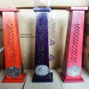 Mangue colorée en bois avec support de tour de bâtons d'encens incrustés de métal fournisseur en gros de l'Inde - Product Image 1