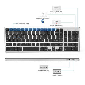 Clavier sans fil silencieux rechargeable standard multifonctionnel, clavier sans fil Bluetooth - Product Image 5