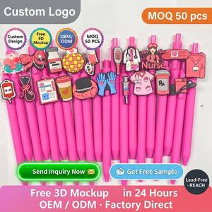 Penna Retrattile Personalizzata con Patch in Silicone a Cartone Animato, Due Stili per Palestra e Medicina, Penna in Plastica Rosa Opaca per Cancelleria Promozionale - Product Image 2