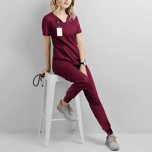 Women's <b>Scrub</b> Suit Set Navy <b>Blue</b> Short Sleeve Moisture Wicking Hospital Uniforms For Medical Workers - Product Image 3