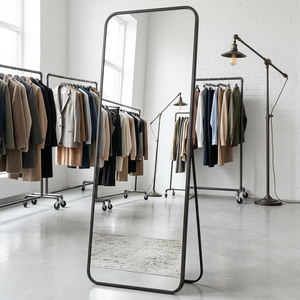 Freestanding Wall Mounted Leaning Multi functional Narrow <b>Frame</b> <b>Black</b> Friendly HD Glass Large-Size Elegant Full Length <b>Mirror</b> - Product Image 1