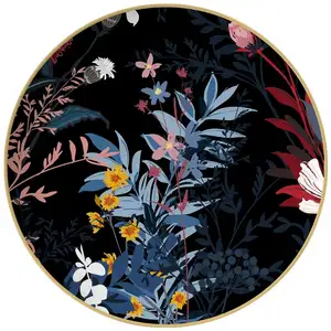 2024 nuevo diseño flor artista vajilla americana porcelana negra cerámica boda cargador placa conjunto