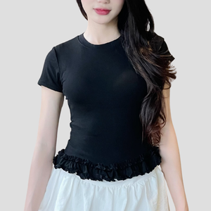 Verano 2025 moda mujer camiseta cordón cuello redondo Casual OEM suministro de fábrica Boutique venta al por mayor estilo de algodón suave - Product Image 5