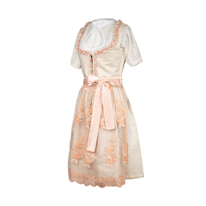 <b>Women</b> Traditional Dirndl <b>Dress</b> Floral Embroidery A-Line Midi Length Criss-Cross Neckline Short Sleeve <b>Vintage</b> Style - Product Image 3