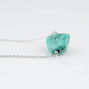 Collar con Colgante de Turquesa Tibetana Natural, Piedra Pulida en Bruto, Cadena de Plata, Joyería Unisex, Regalo - Product Image 2