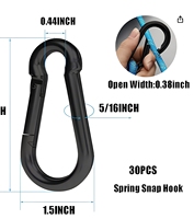 Lot de 30 crochets mousquetons M8 noirs robustes de 3 pouces, capacité de charge de 500 lb, équipement de fitness et de gym, acier au carbone de qualité marine