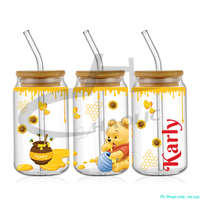 Transferts UV DTF de haute qualité pour gobelets, motif Ours Pooh et amis de dessin animé, pour gobelets en verre Libbey de 16 oz et gobelets isothermes de 24 oz