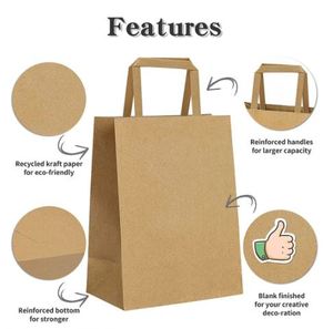 ECO Custom Made Printed <b>Brown</b> Flat Handle Takeaway Fast Food Packaging Kraft Paper Bag Restaurant Carry Bag - Product Image 2