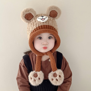 Nouvelle collection d'hiver : Bonnets et écharpes pour enfants, garçons et filles, motifs unis, pour usage extérieur, bonnets en <span class=keywords><strong>laine</strong></span> tricotée pour bébés, protège-oreilles - Product Image 1