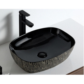 Lavabo de Cerámica Cuadrado Negro Ouni de 50x39cm, Lavabo con Acabado Brillante y Texturizado para Baño - Product Image 2