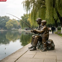 Statue YOUFINE personnalisée en bronze grand-père apprenant son petit-fils à pêcher, sculpture commémorative maritime pour jardin