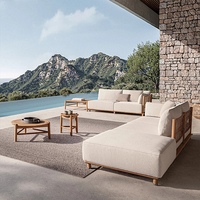 Ensemble de canapés de jardin modulaires en teck massif, table basse imperméable, meubles modernes durables et écologiques pour appartements